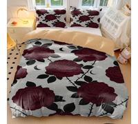 Gothic Burgundy Rose Duvet Cover Midnight Bloom Floral Bedding with Moon Phase Design Soft Microfiber 3 Pcs Bedding Sets for Gothic Bedroom Decor (style1,Double200x200cm+50x75cm*2)
