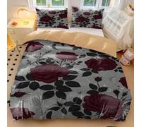 Gothic Burgundy Rose Duvet Cover Midnight Bloom Floral Bedding with Moon Phase Design Soft Microfiber 3 Pcs Bedding Sets for Gothic Bedroom Decor (style2,Double200x200cm+65x65cm*2)