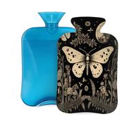 Gothic Butterfly Leaves Print Hot Water Bottle with Cover, 2L PVC Hot Water Bag with Soft Cover, Reusable Heating Pad for Pain Relief Warm Hands Waist Abdomen Feet & Bed