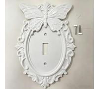 Gothic Butterfly Light Switch Cover and Outlet Wall Plate Set, Vintage Ornate White Decorative Wall Plate with Screws, 7.1 x 4.9 in / 18 x 12.5 cm, for Gothic Home Office Bedroom Halloween Decor