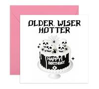 Gothic Cake Birthday Card Women - ‘Older, Wiser, Hotter’ Skulls - Gifts for Alternative, Emo, Goth Friends, Music Lovers, Friends, BFF, Bestie, Cool Girls, Ladies, Girls, Female - Comes with Stickers