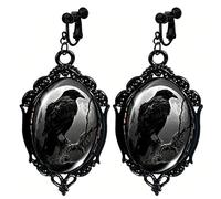 Gothic Cameo Clip-On Earrings for Women Vintage Crystal Glass Bat/Raven/Witch/Tree Dangle Earrings Punk Style Dark Earring Goth Victorian Earring Halloween Jewelry, One size, Zinc Crystal Glass Resin