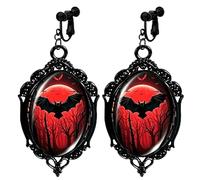 Gothic Cameo Clip-On Earrings for Women Vintage Crystal Glass Bat/Raven/Witch/Tree Dangle Earrings Punk Style Dark Earring Goth Victorian Earring Halloween Jewelry, One size, Zinc Crystal Glass Resin