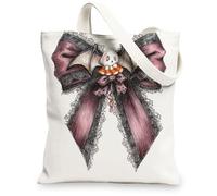 Gothic Canvas Tote Bags, Bat Pattern Reusable Grocery Bags, Lightweight Washable Shoulder Strap Canvas Bags for Gym Outdoo, White, 13x15 Inch
