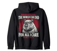 Gothic Capybara Japanese Quote The World Can End Dark Humor Zip Hoodie