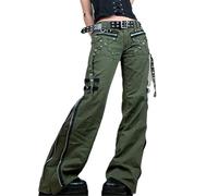 Gothic Cargo Jeans for Women Wide Leg Punk Grunge Baggy Tripp Pants Goth Aesthetic E-Girl Y2k Emo Alt Harajuku Streetwear(C,Large)
