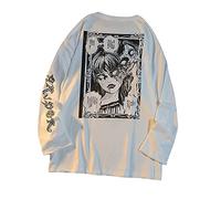 Gothic Cartoon Horror Graphic T-Shirt Women Character Print Loose Punk Japanese Pullover Top Harajuku Street Tees, White, XX-Large