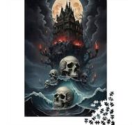 Gothic Castle 1000 Piece Jigsaw Puzzle Paper for Adults Skull Head Jigsaw Puzzle for Family Relaxation Stress Relief Home Decor Gift 38x26cm/1000pcs