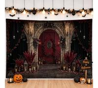Gothic Castle Arch Theme Halloween Backdrop Banner 71x43 Inch | Gothic Castle Architecture, Photo Backdrop, Deep Red Roses, Mysterious Atmosphere, Dark Vintage Curtains