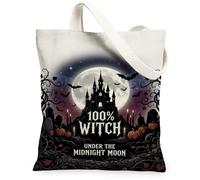 Gothic Castle Midnight Moon Witch Quote Canvas Tote Bag 13x15 Inch, Purple