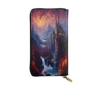 Gothic castle on a cliff Leather Long Wallet for Women 12 Credit Card Slots Zippered Coin Pocket Cash Compartments Stylish Clutch for Daily Use