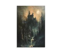 Gothic Castle Poster Dark Moody Landscape Poster, Victorian Medieval Castle Art Poster Canvas Poster Wall Art Decor Print Picture Paintings for Living Room Bedroom Decoration 12x18inch(30x45cm)