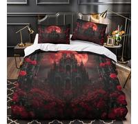 Gothic Castle Quilt Cover 3D Design Printed Hypoallergenic 3 Pcs Bedding Set Zipper Dark Fantasy Comforter Cover Super Soft Machine Washable for Kids Adults Women Teens Youth King（220x240cm）
