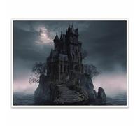 Gothic Castle Wall Art, Haunted Mansion Canvas Print, Dark Fantasy Architecture Poster, Moody Landscape Wall Decor for Living Room Bedroom 8x10in Unframed