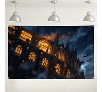 Gothic Castle Wall Backdrop, Dark Fantasy Haunted House Decorations, Spooky Night Scene Indoor/Outdoor Photography Background for Halloween Party Booth Supplies 71x43 Inch