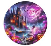 Gothic Castle with Moonlit Night, Bats And Pumpkins 1000 Piece Jigsaw Puzzle for Women, Men European Architecture Colourful Jigsaws Challenge Games Creativity & Gift Giving 1000pcs (67.5x67.5cm)