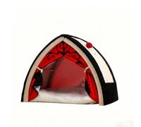 Gothic Cat Bed Cave with Scratch Sisal Wooden Frame -Halloween Cat Hut, Funny Cute Indoor Cat Tent with Cushion, Black Cat Bed for Calming(red)
