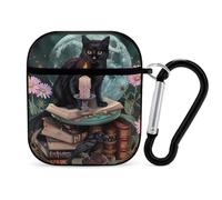 Gothic Cat Crow Daisy Floral Earphone Case Cover Compatible with AirPods 1&2 Shockproof Bluetooth Headset Case Black-style