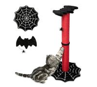 Gothic Cat Scratching Post, 34 inch with Sturdy Spider Web Floor Foundation and Bat Shaped Top with Spider Toy, Halloween Cat Scratcher, Cat Scratchers for Indoor Cats, Black and Red from Littlesy