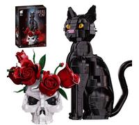 Gothic Cat Skull & Red Roses Building Set, 1576 Pcs Animal Model for Gifts | Halloween Decor Model for Adults, Dark Gothic Desktop Display Ornament for Collectors Skeleton Bricks Kit, Plant Roses Toys