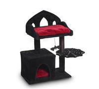Gothic Cat Tree, 28 Inch Scary With Royal Throne Bed, Spacious Kennel, Hanging Bat and Durable Sisal Scratching Post for Majestic Recreation