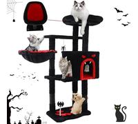 Gothic Cat Tree for Indoor Cats Large Adult, 40.5" Goth-Cat Trees Tower with Coffin Bed,Scratching Post, Cat-Condo,Cat-Furniture Towers with Hammock, Tall Black Kitten Tree with Halloween Hanging Toys