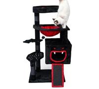 Gothic Cat Tree Tower with Scratching Posts & Board, Modern Small Cat Condos with Plush Perch, Cradle & 2 Hanging Bell Ball for Play