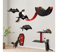 Gothic Cat Wall Shelves 7pcs Wall-Mounted Cat Climber Set Tree Bed with Bridge Ladder Steps Scratching Board Posts Hanging Spider Toy Furniture for Cats