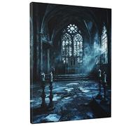 Gothic Cathedral Canvas Wall Art, Dark Blue Historic Church Print, Abstract Wall Art Home Aesthetic Decor For Living Room, Bedroom, Office, Unframed 16x20 Inch