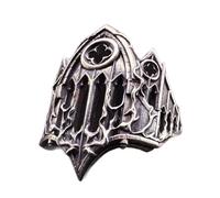 Gothic Cathedral Crossed Openable Rings Intricate Window Relief Design Lightweight Silver Tone Jewelry Dark Aesthetic Adjustable Statement