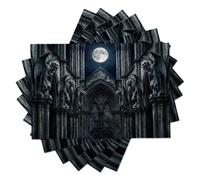 Gothic Cathedral Full Moon Cotton and Linen Placemats Set of 4 | Dark Architecture Washable Place Mats for Dinner Table Decoration Kitchen Home Holiday Party 45x30cm