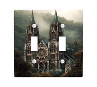 Gothic Cathedral Light Switch Cover Plates/Outlet Covers, Autumn Forest for Wall Accents, Decorative Wall Plates, Standard Size Double Toggle