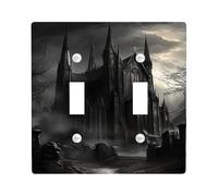 Gothic Cathedral Light Switch Cover Plates/Outlet Covers, Dark Gray Haunted Church Design for Wall Accents, Thermoplastic Wall Plates, Standard Size Double Toggle