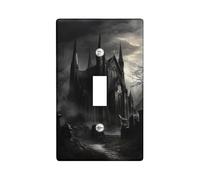 Gothic Cathedral Light Switch Cover Plates/Outlet Covers, Dark Gray Haunted Church Design for Wall Accents, Thermoplastic Wall Plates, Standard Size Single Toggle