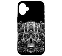 Gothic Cathedral Skull & Roses Cool Monochrome Heavy Metal Case for iPhone 16 Plus