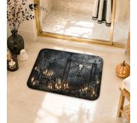 Gothic Cemetery Graveyard Scene Halloween Bathroom Rugs 20x32 Inch | Gothic Cemetery Theme, Shower Toilet Rug, Steer Skull Detail, Iron Gate Pattern, Soft Flannel Surface