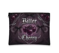 Gothic Cherries Makeup Bag, Dark Vintage Cosmetic Travel Pouch for Women, Portable Small Canvas Zipper Organizer, Halloween Skincare Toiletry Bag, Black, 7x9 Inch, Cherries