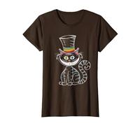 Gothic Cheshire Cat Pride Month Top Hat, LGBTQ Goth Girl T-Shirt, Women, Brown, X-Large