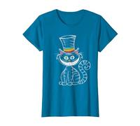 Gothic Cheshire Cat Pride Month Top Hat, LGBTQ Goth Girl T-Shirt, Women, Sapphire Blue, Small