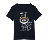 Gothic Cheshire Cat Pride Month Top Hat, LGBTQ Goth Girl T-Shirt, Women's Plus, Black, 1X