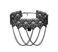 Gothic Chokers Black Beaded Flowers Sexy Lace Neck Choker Necklace Vintage Tassel Chain Women Steampunk Halloween Jewelry-K55
