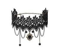 Gothic Chokers Black Beaded Flowers Sexy Lace Neck Choker Necklace Vintage Tassel Chain Women Steampunk Halloween Jewelry-K31