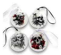 Gothic Christmas Bauble Set - Victorian Noir Dark Academia Hanging Tree Ornaments - Vintage Style Winter Decor with Ribbon (Set 11 - Gothic Skulls)