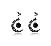 Gothic Clip On Witch Earrings Black Moon Non Piercing Earring for Women, L, Crystal, No Gemstone