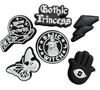 Gothic Clog Charms Black White Charm Shoe Accessories Goth Pin Badge Mother Weird Heart Evil Eye Bat Skull Ying Yang Ghost (6 Pack)