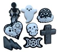 Gothic Clog Charms Witch Black Shoe Charm Accessory Ghost Spooky Goth Dark White (Black Gothic 8 Pack)
