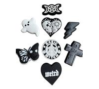 Gothic Clog Charms Witch Shoe Clip Aesthetic Skull Skeleton Bat Pink Brew Spell Scary Ghost Girly Woman (Black 8 Pack)