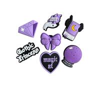 Gothic Clog Charms Witch Shoe Clip Aesthetic Skull Skeleton Bat Pink Brew Spell Scary Ghost Girly Woman (Purple 7 Pack)