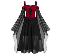 Gothic Clothes for Women Halloween Dress Vintage Cold Shoulder Halloween Batwing Sleeve Lace Renaissance Medieval Dresses Steampunk Clothes Cocktail Party Witch Dress Blackish Green