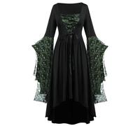 Gothic Clothes For Women Halloween Lace Skeleton Punk Dress Plus Size Medieval (Green, XL)